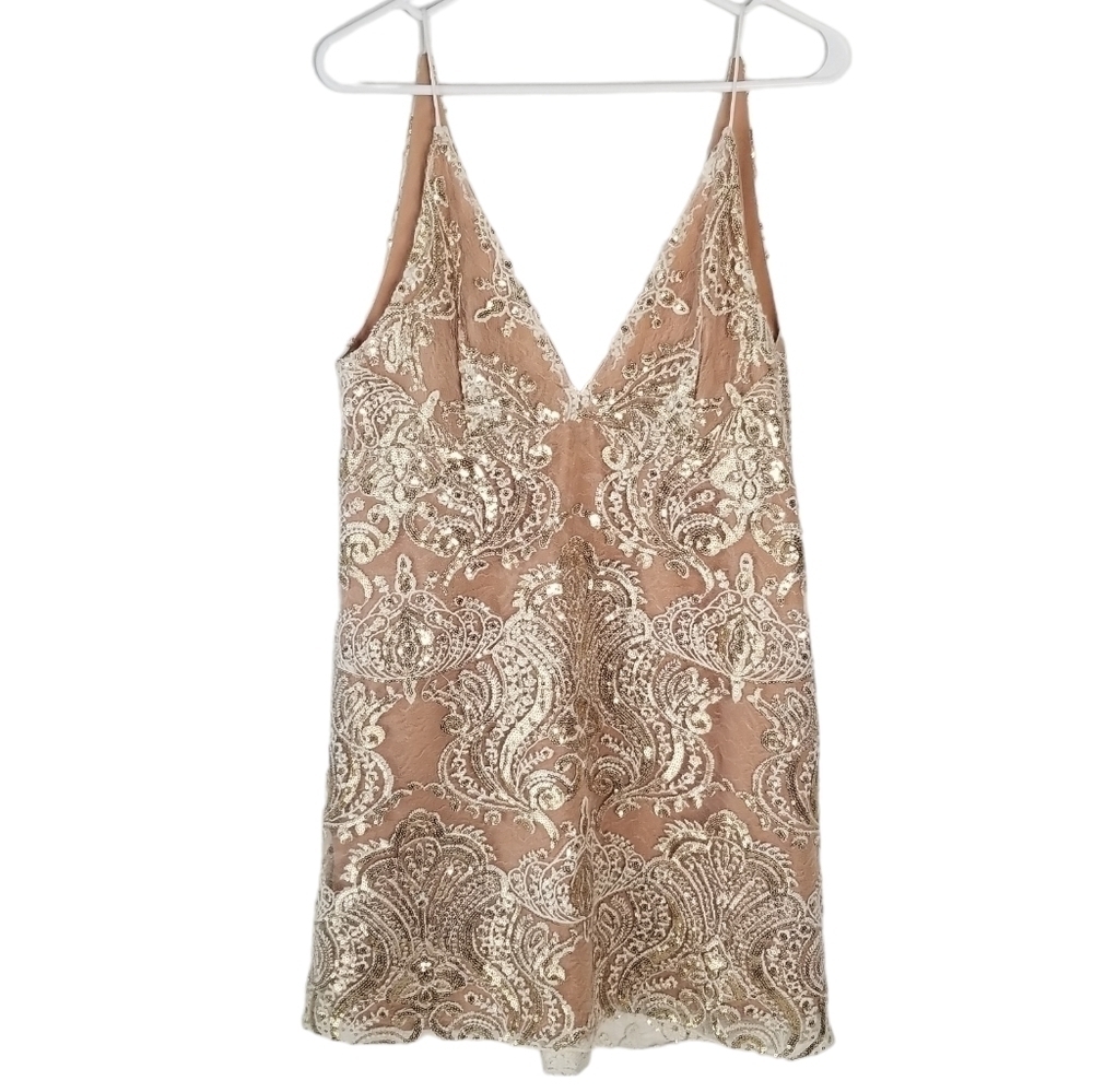 Free People Night Shimmers Mini Dress Lace Sparkly Size S Ivory/Beige Neutral - Picture 2 of 14